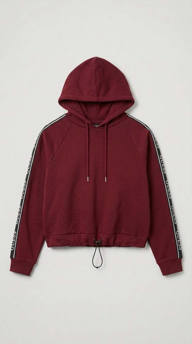 Guess Los Angeles Burgundy Cropped Hoodie With Logo Sleeves Size S